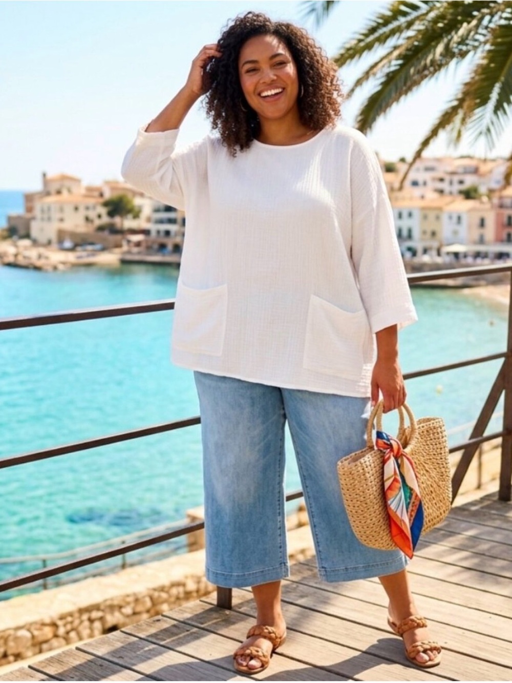 Jones & Co Jones New York White Gauzy Cotton Tunic Top size 1X Lagenlook Boho